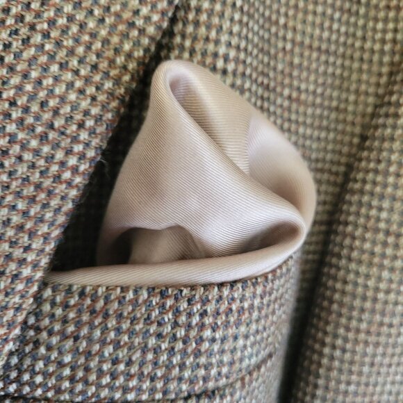 Oscar De La Renta Wool Tweed Brown Houndstooth Blazer Jacket With Pocket Square - Picture 4 of 11